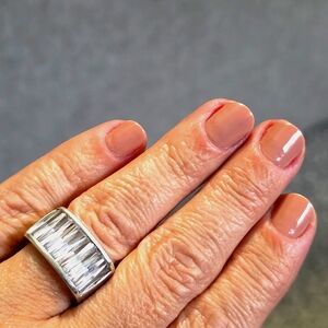 Sterling Silver Square Unisex Wedding Band Statement Ring With Diamond Simulants